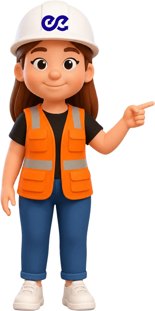 Personaje corporativo de INEED señalando una indicación